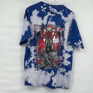 Slayer NWOT blue white bleach dyed short sleeve tee shirt